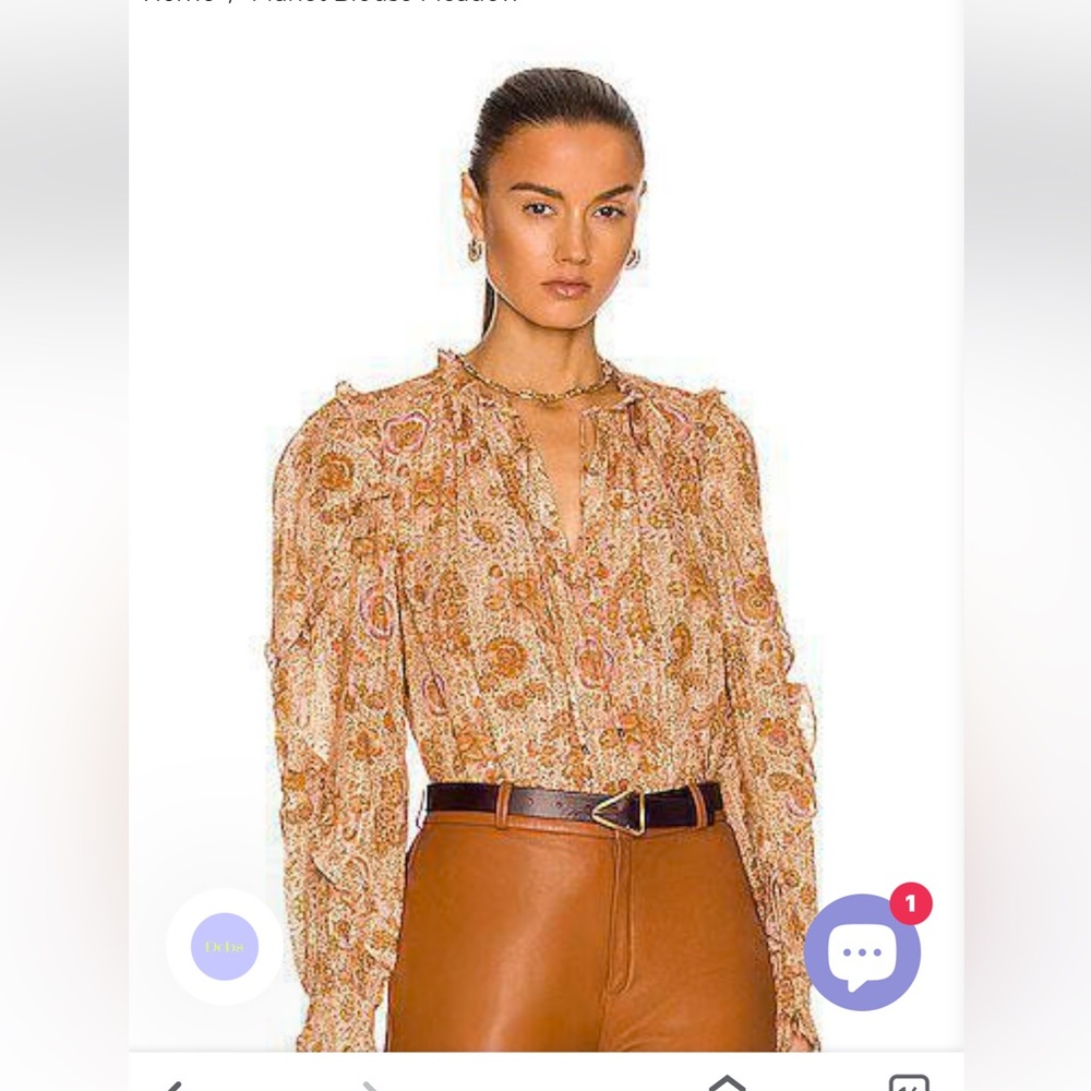 Ulla Johnson Tan and Cream Paisley Silk Blouse